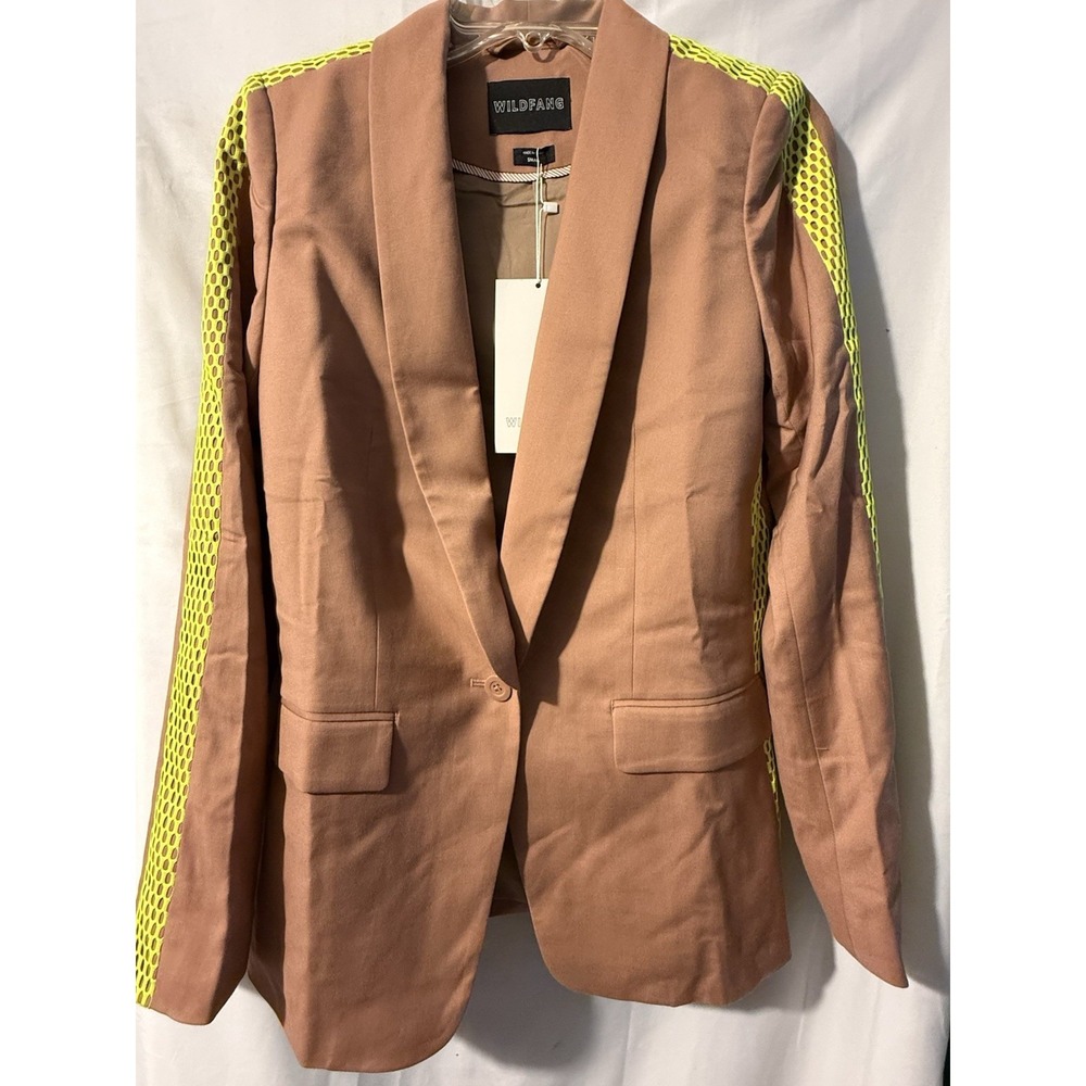 Wildfang Empower Colorblock Tux Blazer Small Rose Brown Neon Yellow NWT
